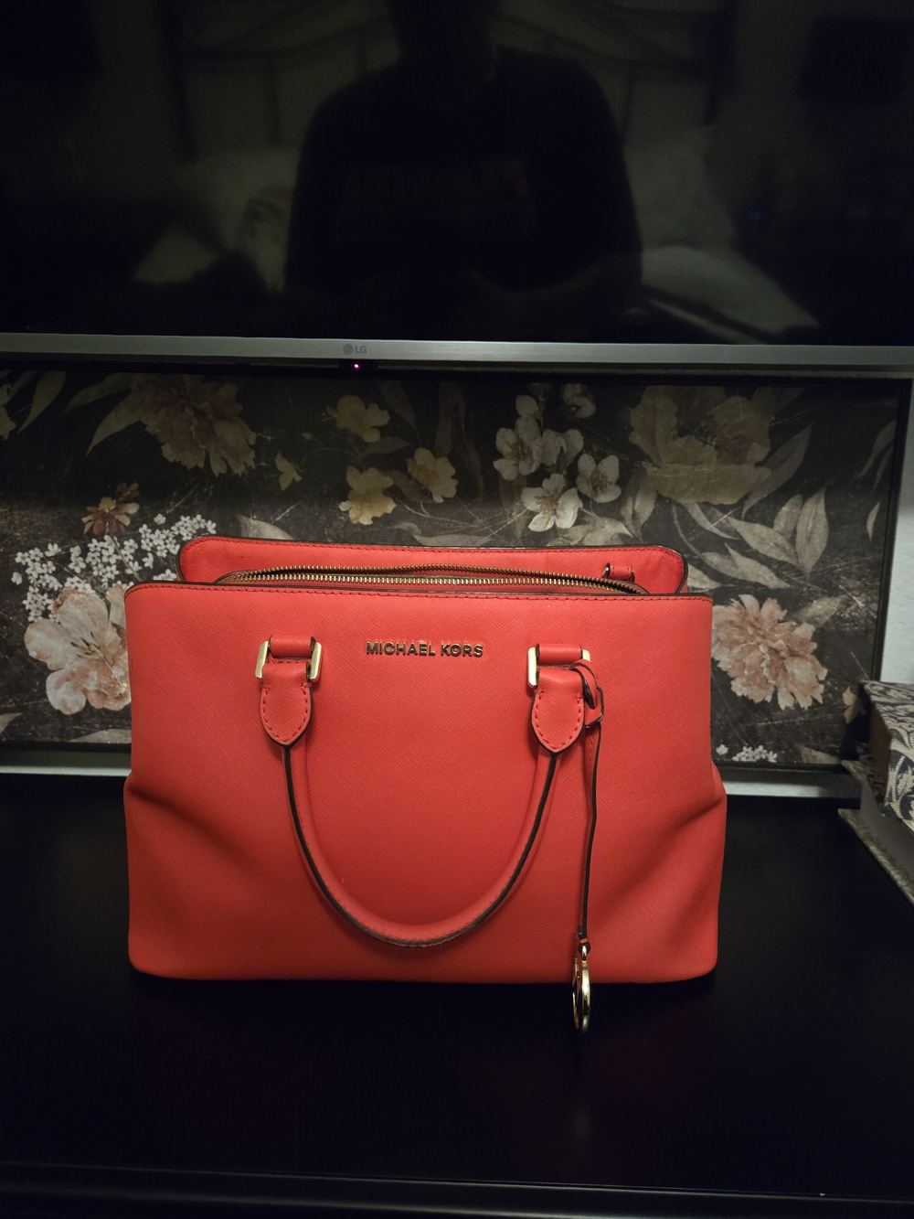 MICHAEL KORS Red Saffiano Leather Satchel